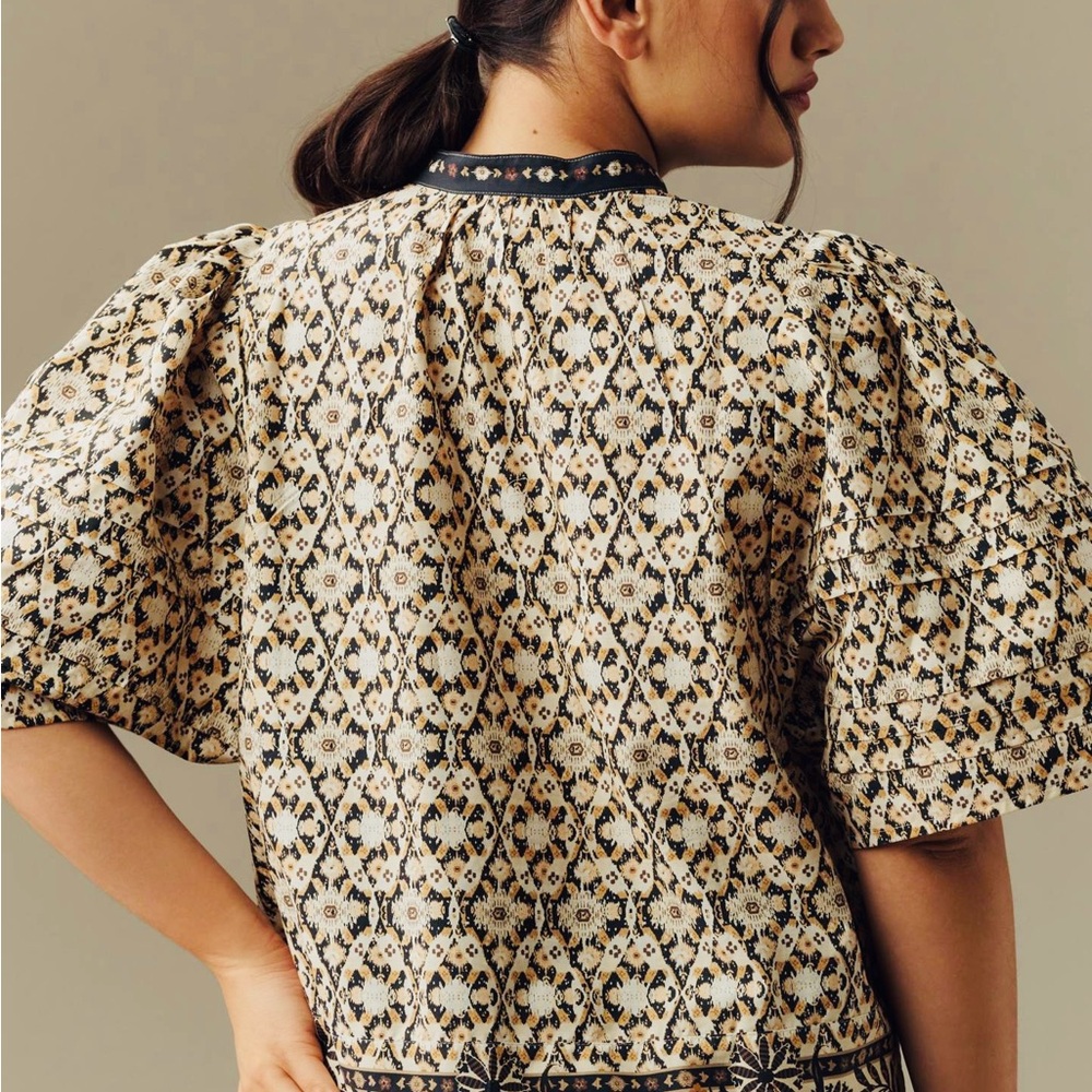 Anthropologie Pleated Puff-Sleeve Blouse Boho Peasant Top - Size Medium - Picture 10 of 16